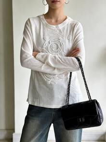 涤纶字母薄纱T恤，适合度假和日常穿着，春夏款 - 白色 - 查看 8