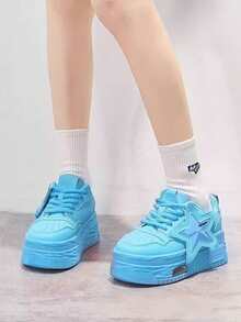 Girl High-Top Fashion Casual Sneakers, Thick Sole, Versatile For All Seasons - Baby Blue - View 4