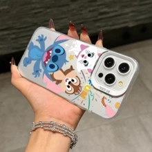 Disney Lilo & Stitch Angel Series  Case, Cute Cartoon Anime Design, Suitable For  17, 16, 15, 14, 13, 12, 11 Pro Max, XS, XR And X, Features A Reflective Back And Shockproof Corners. Perfect As A Birthday Gift, Holiday Gift, Or Valentine's Day Gift. - Black - View 11