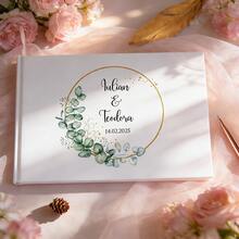 Personalized Wedding Guest Book, Horizontal Wedding Book With Letter Name, Hardcover Wedding Guest Book, Wedding Guestbook, Customized Eucalyptus Wedding Guestbook, Wedding Keepsake, Wedding Scrapbook, Wedding Book, 36-Page Wedding Guest Book, Single-Sided Customized Wedding Guest Book, Cover Customized Wedding Guest Book - White - View 2