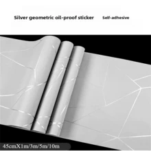 1 Roll Self-Adhesive Wallpaper, Modern Minimalist Geometric Pattern Line Wallpaper, Suitable For Bedroom, Living Room, TV Background Wall, Cafe, Restaurant, Bar, Hotel Wall Decor - Silver - View 10