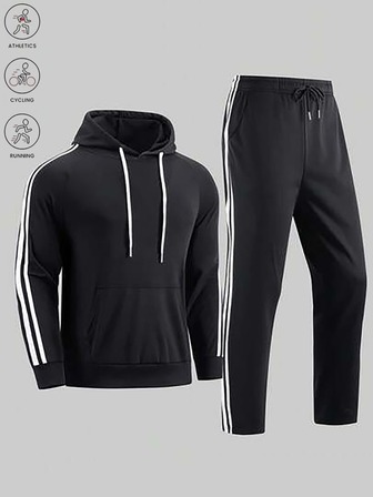 男士跑步、运动、健身和休闲运动套装（2件套），保暖针织户外骑行服，适合春秋季穿着