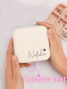 Personalized Name Heart-Shaped Jewelry Box - Customized Light Beige Bridesmaid Jewelry Box, Zipper Closure, Lined Interior, With Compartments, Elegant Travel Jewelry Storage Box, Suitable As Bridesmaid Gift | Exquisite Jewelry Box | Zipper Box, Bridesmaid Gift, Jewelry Box, Customized Gift, Jewelry Box, Bridesmaid Gift, Women Gift - Multicolor - View 10