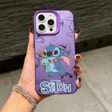 Disney Lilo & Stitch Angel Series  Case, Cute Cartoon Anime Design, Suitable For  17, 16, 15, 14, 13, 12, 11 Pro Max, XS, XR And X, Features A Reflective Back And Shockproof Corners. Perfect As A Birthday Gift, Holiday Gift, Or Valentine's Day Gift. - 粉色 - 查看 8