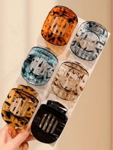 3个透明豹纹弧形发夹，简约后脑勺鸭嘴式半扎发夹，适合日常佩戴 - 彩色 - 查看 5