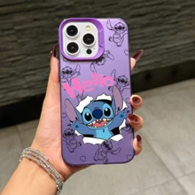 Disney Lilo & Stitch Angel Series  Case, Cute Cartoon Anime Design, Suitable For  17, 16, 15, 14, 13, 12, 11 Pro Max, XS, XR And X, Features A Reflective Back And Shockproof Corners. Perfect As A Birthday Gift, Holiday Gift, Or Valentine's Day Gift. - trắng - Xem 8