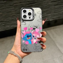 Disney Lilo & Stitch Angel Series  Case, Cute Cartoon Anime Design, Suitable For  17, 16, 15, 14, 13, 12, 11 Pro Max, XS, XR And X, Features A Reflective Back And Shockproof Corners. Perfect As A Birthday Gift, Holiday Gift, Or Valentine's Day Gift. - Hồng - Xem 7