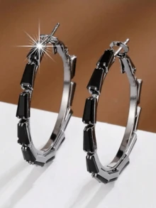 2pcs Luxury Round Zirconia Earrings Women Silver Plated Party Birthday Vacation Wedding Jewelry For Girlfriend Friendship Lover Couple - Multicolor - View 14