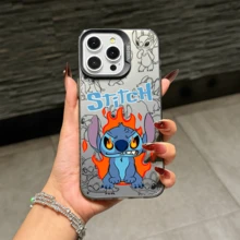Disney Lilo & Stitch Angel Series  Case, Cute Cartoon Anime Design, Suitable For  17, 16, 15, 14, 13, 12, 11 Pro Max, XS, XR And X, Features A Reflective Back And Shockproof Corners. Perfect As A Birthday Gift, Holiday Gift, Or Valentine's Day Gift. - màu đen - Xem 2