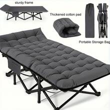 Aoran Outdoor Foldable Bed With Mattress, 300/500/650/750 Pounds Load-Bearing Capacity, Backyard Camping And Leisure Seat, Thickened Cotton Pad, Double-Layer Fabric, Sturdy Frame, Lightweight And Durable, Suitable For Outdoor Use, Foldable Sleep Bed, Outdoor Leisure Chair, Only For Outdoor Use - Gray-650LBS - View 2