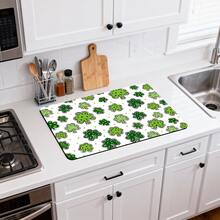 1/2/3pcs Saint Patrick's Day Water Absorbent Mat Green Clover Pattern Polyester Dish Drying Mat Coffee Machine Pad Kitchen Countertop Decor Home Gift For Family Home Decoration Saint Patrick's Day Atmosphere Decoration - Multicolor - View 17