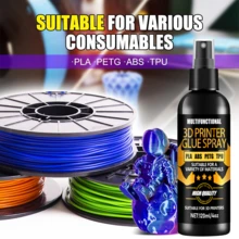 3D打印机粘合剂，120ml 3D打印机胶水喷雾，3D打印配件，适用于所有3D打印机构建平台，可与PLA/ABS/PETG/TPU/ASA线材配合使用，减少翘曲且不留残胶。 - 120ml - 查看 3
