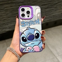 Disney Lilo & Stitch Angel Series  Case, Cute Cartoon Anime Design, Suitable For  17, 16, 15, 14, 13, 12, 11 Pro Max, XS, XR And X, Features A Reflective Back And Shockproof Corners. Perfect As A Birthday Gift, Holiday Gift, Or Valentine's Day Gift. - 紫色 - 查看 2