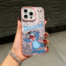 Disney Lilo & Stitch Angel Series  Case, Cute Cartoon Anime Design, Suitable For  17, 16, 15, 14, 13, 12, 11 Pro Max, XS, XR And X, Features A Reflective Back And Shockproof Corners. Perfect As A Birthday Gift, Holiday Gift, Or Valentine's Day Gift. - 紫色 - 查看 9