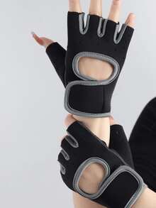 1 Pair Ladies Men Black Half Finger Fitness Gloves Breathable Thin Section Instrument Training Palm Protection Anti-Slip Anti-Callus Suitable For Yoga Dynamic Cycling Cycling Exercise Use - Multicolor - View 4