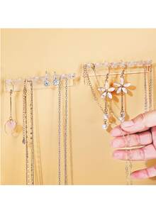 3Pcs/Set Necklace Rack, Necklace Organizer Wall Mount 8 Hooks For Hanging Necklaces, Jewelry, Bracelets, Bracelets And Rings, Girls And Women's Gifts - Clear - View 2