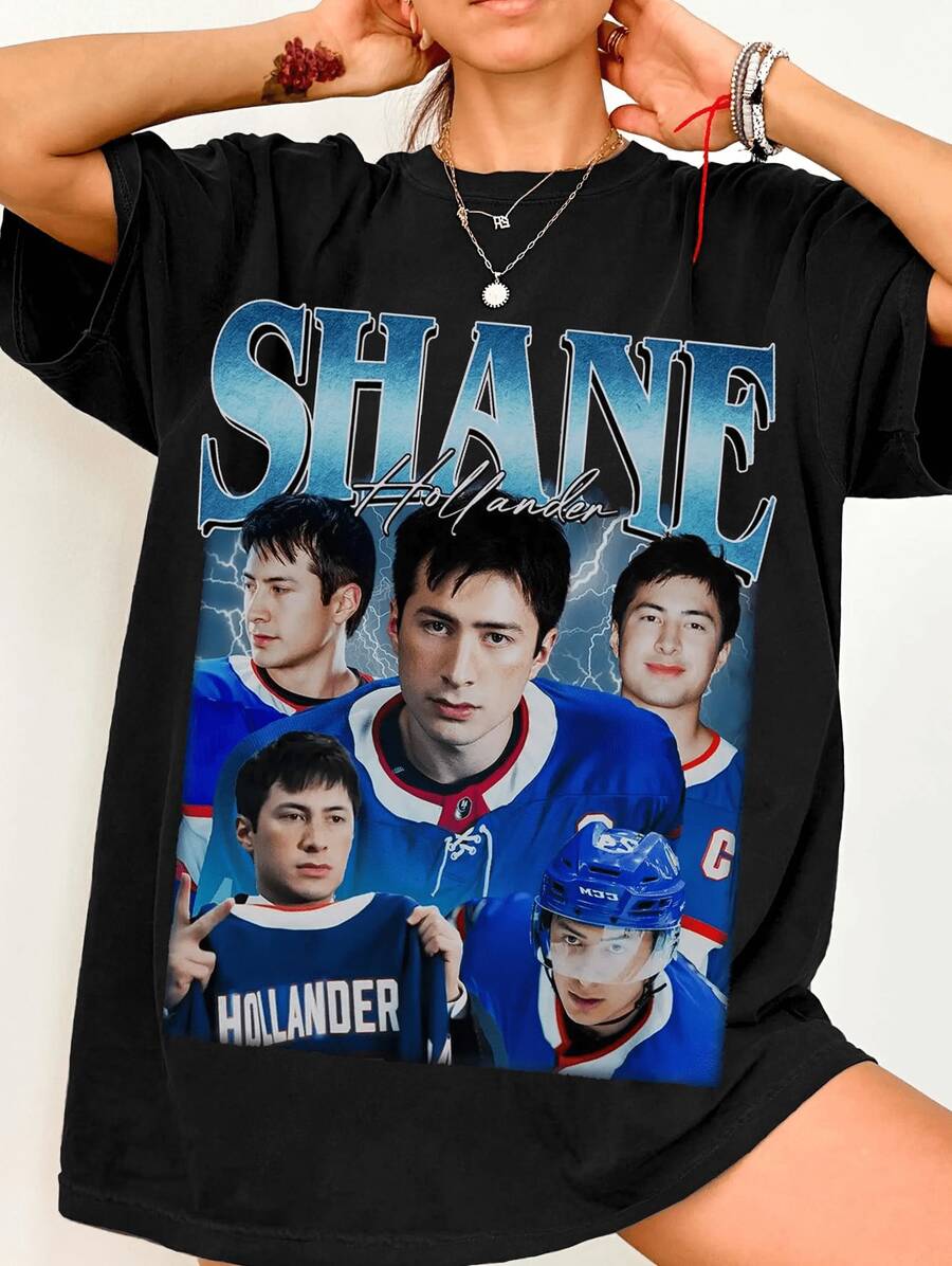 Plus Size Women's Vintage Hockey Hollanov Heated Rivalry Graphic Tee T-Shirt Casual Minimalist Pattern Round Neck Short Sleeve Loose Fit Plus Size T-Shirt, Suitable For Summer, Going Out - 4A - 查看 1