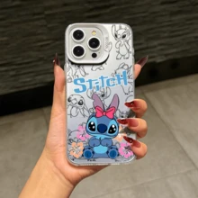 Disney Lilo & Stitch Angel Series  Case, Cute Cartoon Anime Design, Suitable For  17, 16, 15, 14, 13, 12, 11 Pro Max, XS, XR And X, Features A Reflective Back And Shockproof Corners. Perfect As A Birthday Gift, Holiday Gift, Or Valentine's Day Gift. - Black - View 8