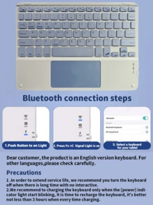 可拆卸可充电（280mAh）触控板键盘保护套，带笔槽，兼容三星 Galaxy Tab / iPad / Redmi iPad SE，磁吸式蓝牙键盘保护套（紫色） - 紫色 - 查看 7