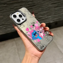 Disney Lilo & Stitch Angel Series  Case, Cute Cartoon Anime Design, Suitable For  17, 16, 15, 14, 13, 12, 11 Pro Max, XS, XR And X, Features A Reflective Back And Shockproof Corners. Perfect As A Birthday Gift, Holiday Gift, Or Valentine's Day Gift. - Hồng - Xem 10