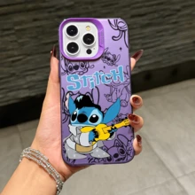 Disney Lilo & Stitch Angel Series  Case, Cute Cartoon Anime Design, Suitable For  17, 16, 15, 14, 13, 12, 11 Pro Max, XS, XR And X, Features A Reflective Back And Shockproof Corners. Perfect As A Birthday Gift, Holiday Gift, Or Valentine's Day Gift. - 紫色 - 查看 2