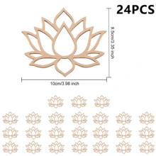 12/24件套复古木质镂空莲花挂饰 - 配10米麻绳，可DIY彩绘，手工木质莲花摆件，适用于婚礼、新年和派对墙面装饰