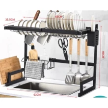 1peça 65cm Organizador de Cozinha de Aço Inoxidável Preto de Camada Única para Secar Louça - Acessórios Totais Incluídos, Adequado para Tigelas/Pratos/Cubertos, Presente Ideal de Natal - Preto - Visão 5