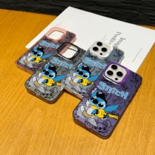Disney Lilo & Stitch Angel Series  Case, Cute Cartoon Anime Design, Suitable For  17, 16, 15, 14, 13, 12, 11 Pro Max, XS, XR And X, Features A Reflective Back And Shockproof Corners. Perfect As A Birthday Gift, Holiday Gift, Or Valentine's Day Gift. - 紫色 - 查看 4