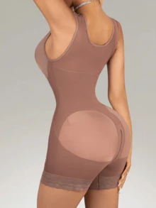 1pc Women's Full Body Shapewear Yoga And Daily Wear Minimalist Comfortable Tummy Control Waist Lift Butt Lift Bust Shaping Bodysuit Front Button Adjustable Shoulder Straps High Waist Design Tight Fit - Purple - View 6