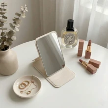 Women's Pink 3.9 Inch Folding Makeup Mirror, Compact Travel Mirror With Stand & Handheld Dual Use, Portable Pocket Purse Mirror, Cute Gifts For Women Girls, Birthday Christmas Gift Idea - 白色 - 查看 1