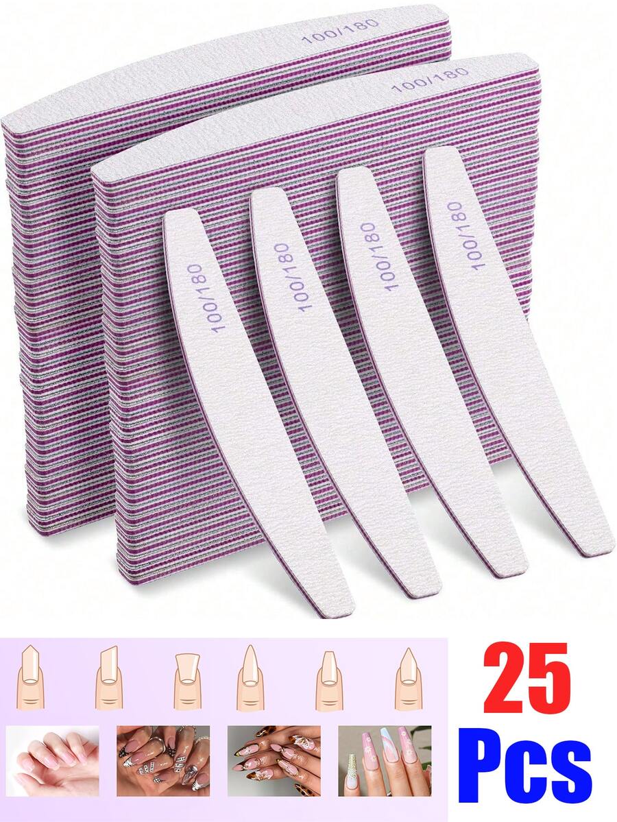 25支/10支/3支指甲锉，100/180/240目双面指甲锉，可水洗，可重复使用，适用于天然指甲和亚克力指甲，用于指甲塑形、打磨和抛光，美甲和足疗，适用于家庭和美甲沙龙，美甲用品，指甲护理产品。 - 灰色 - 查看 1