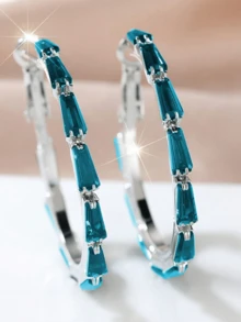 2pcs Luxury Round Zirconia Earrings Women Silver Plated Party Birthday Vacation Wedding Jewelry For Girlfriend Friendship Lover Couple - Multicolor - View 16