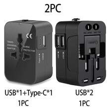1 Bộ chuyển đổi du lịch đa năng có 2 cổng USB, phù hợp với hơn 150 quốc gia, bộ sạc tường tất cả trong một, cổng USB kép, đầu vào 110V-240V, bộ chuyển đổi nguồn cho phụ kiện máy tính, phích cắm US/EU/UK/AU, chống sét lan truyền, tuyệt vời cho chuyến công tác, du lịch, điện thoại, máy tính, máy tính bảng, máy tính xách tay - Phích cắm loại C của EU (220-240V) - Xem 16