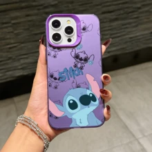 Disney Lilo & Stitch Angel Series  Case, Cute Cartoon Anime Design, Suitable For  17, 16, 15, 14, 13, 12, 11 Pro Max, XS, XR And X, Features A Reflective Back And Shockproof Corners. Perfect As A Birthday Gift, Holiday Gift, Or Valentine's Day Gift. - màu đen - Xem 7