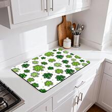 1/2/3pcs Saint Patrick's Day Water Absorbent Mat Green Clover Pattern Polyester Dish Drying Mat Coffee Machine Pad Kitchen Countertop Decor Home Gift For Family Home Decoration Saint Patrick's Day Atmosphere Decoration - Multicolor - View 18