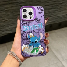 Disney Lilo & Stitch Angel Series  Case, Cute Cartoon Anime Design, Suitable For  17, 16, 15, 14, 13, 12, 11 Pro Max, XS, XR And X, Features A Reflective Back And Shockproof Corners. Perfect As A Birthday Gift, Holiday Gift, Or Valentine's Day Gift. - 白色 - 查看 8