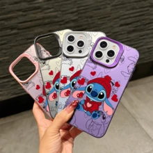 Disney Lilo & Stitch Angel Series  Case, Cute Cartoon Anime Design, Suitable For  17, 16, 15, 14, 13, 12, 11 Pro Max, XS, XR And X, Features A Reflective Back And Shockproof Corners. Perfect As A Birthday Gift, Holiday Gift, Or Valentine's Day Gift. - 粉色 - 查看 5