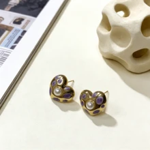 不锈钢耳环，心形珍珠镶嵌奢华耳环，情人节珠宝