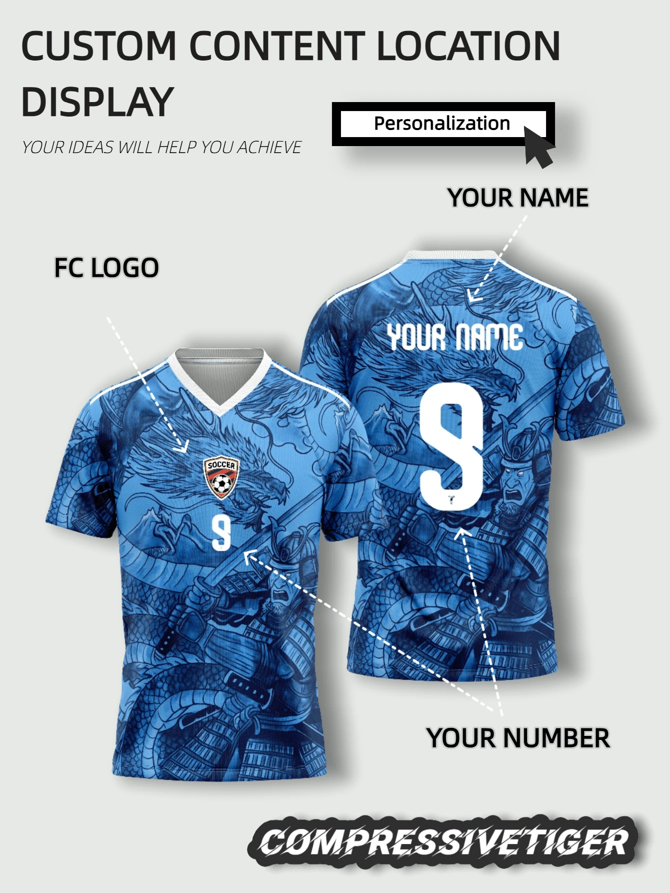 Personalized Japanese Blue Samurai Special Edition Football Jersey: Customizable Name, Team And Number - Fan Version Jersey Sports - Blue - View 1