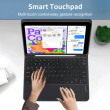 可拆卸充电触控板键盘保护套，带笔槽（280mAh，英文版），兼容三星 Galaxy Tab / iPad / Redmi iPad SE，磁吸式蓝牙键盘保护套（黑色） - 黑色 - 查看 3