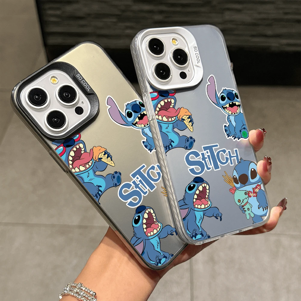 Disney Lilo & Stitch Angel Series  Case, Cute Cartoon Anime Design, Suitable For  17, 16, 15, 14, 13, 12, 11 Pro Max, XS, XR And X, Features A Reflective Back And Shockproof Corners. Perfect As A Birthday Gift, Holiday Gift, Or Valentine's Day Gift. - màu đen - Xem 1