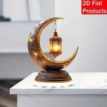 1 Stück, 2D flach, Ramadan Thema, Mond mit Sockel Dekoration, Acryl Lichtfänger Logo, bestes Geschenk, Tischdekoration, Schlafzimmerdekoration, Gartendekoration, Bürodekoration, Restaurantdekoration, Wohnzimmerdekoration, Küchendekoration - Verschiedenfarbig - Übersicht 2