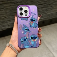 Disney Lilo & Stitch Angel Series  Case, Cute Cartoon Anime Design, Suitable For  17, 16, 15, 14, 13, 12, 11 Pro Max, XS, XR And X, Features A Reflective Back And Shockproof Corners. Perfect As A Birthday Gift, Holiday Gift, Or Valentine's Day Gift. - 紫色 - 查看 2