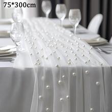 1pc Pearl Decor Sheer Fabric, Photography Backdrop, Can Be Used As Table Runner, Pearl Background Tablecloth, White Pearl Sheer Tablecloth For Wedding, Wedding Arch Decor, Wedding Reception, Bridal Shower, Party Decoration - Multicolor - View 16