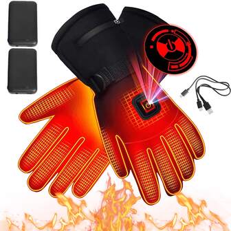 1 Pair Rechargeable Heated Gloves, Winter Electric Gloves With 2 X 4000mAh Rechargeable Batteries, Waterproof Warm PU Leather Gloves With 3 Heating Modes And Auto-Temp Control, Flexible Touchscreen Work Gloves, Unisex Outdoor Cycling, Motorcycle, Hunting, Skiing, Hiking, Camping, Fishing Winter Sports Warm Gloves, Christmas Gift