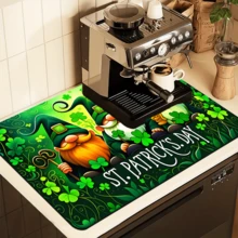 1/2/3pcs St. Patrick's Day Dish Drying Mat, Featuring Leprechaun And Clover Patterns, Made Of Polyester, Non-Slip, Suitable For Kitchen Sink, Coffee Bar, Spring Home Decor, Dish Drying Rack, Coffee Machine Mat, Creating St. Patrick's Day Atmosphere - Multicolor - View 1