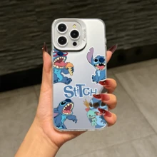 Disney Lilo & Stitch Angel Series  Case, Cute Cartoon Anime Design, Suitable For  17, 16, 15, 14, 13, 12, 11 Pro Max, XS, XR And X, Features A Reflective Back And Shockproof Corners. Perfect As A Birthday Gift, Holiday Gift, Or Valentine's Day Gift. - màu đen - Xem 8