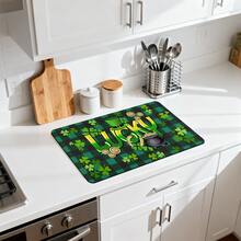 1/2/3pcs Saint Patrick's Day Water Absorbent Mat Green Clover Pattern Polyester Dish Drying Mat Coffee Machine Pad Kitchen Countertop Decor Home Gift For Family Home Decoration Saint Patrick's Day Atmosphere Decoration - Multicolor - View 4