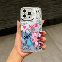 Disney Lilo & Stitch Angel Series  Case, Cute Cartoon Anime Design, Suitable For  17, 16, 15, 14, 13, 12, 11 Pro Max, XS, XR And X, Features A Reflective Back And Shockproof Corners. Perfect As A Birthday Gift, Holiday Gift, Or Valentine's Day Gift. - Pink - View 9