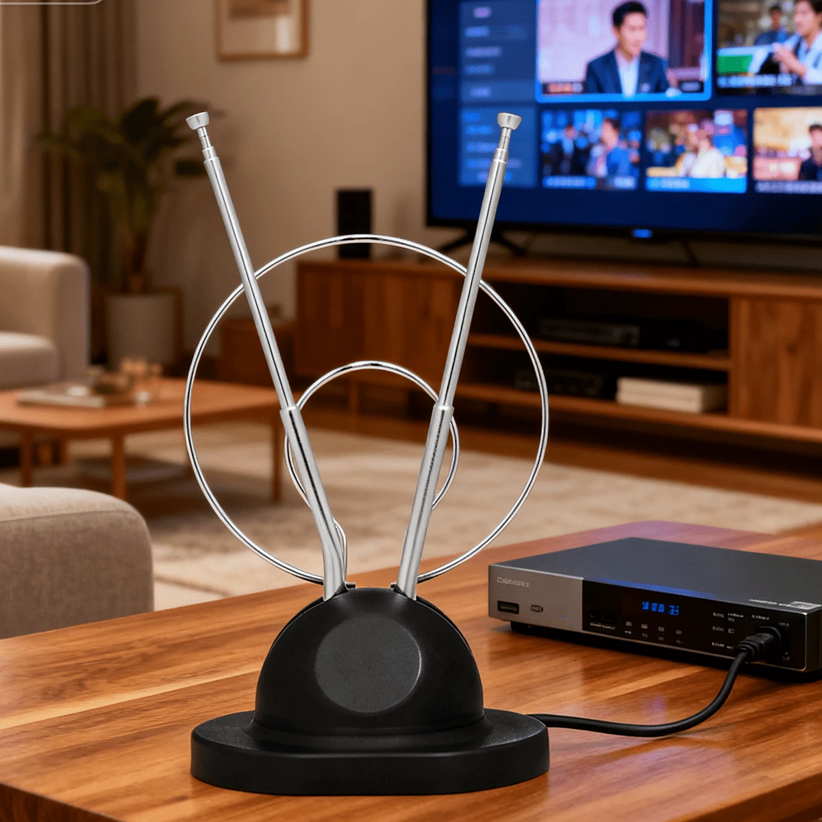 Antena interior, receptor de antena interior compacto, receptor de televisión por cable doméstico, apto para televisión de alta definición, muy alta frecuencia y frecuencia ultraalta. - Negro - Ver 1